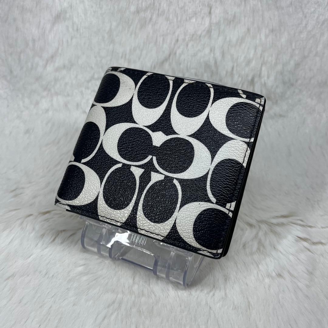 【極美品】COACH 二つ折り財布 ブラック/ホワイト