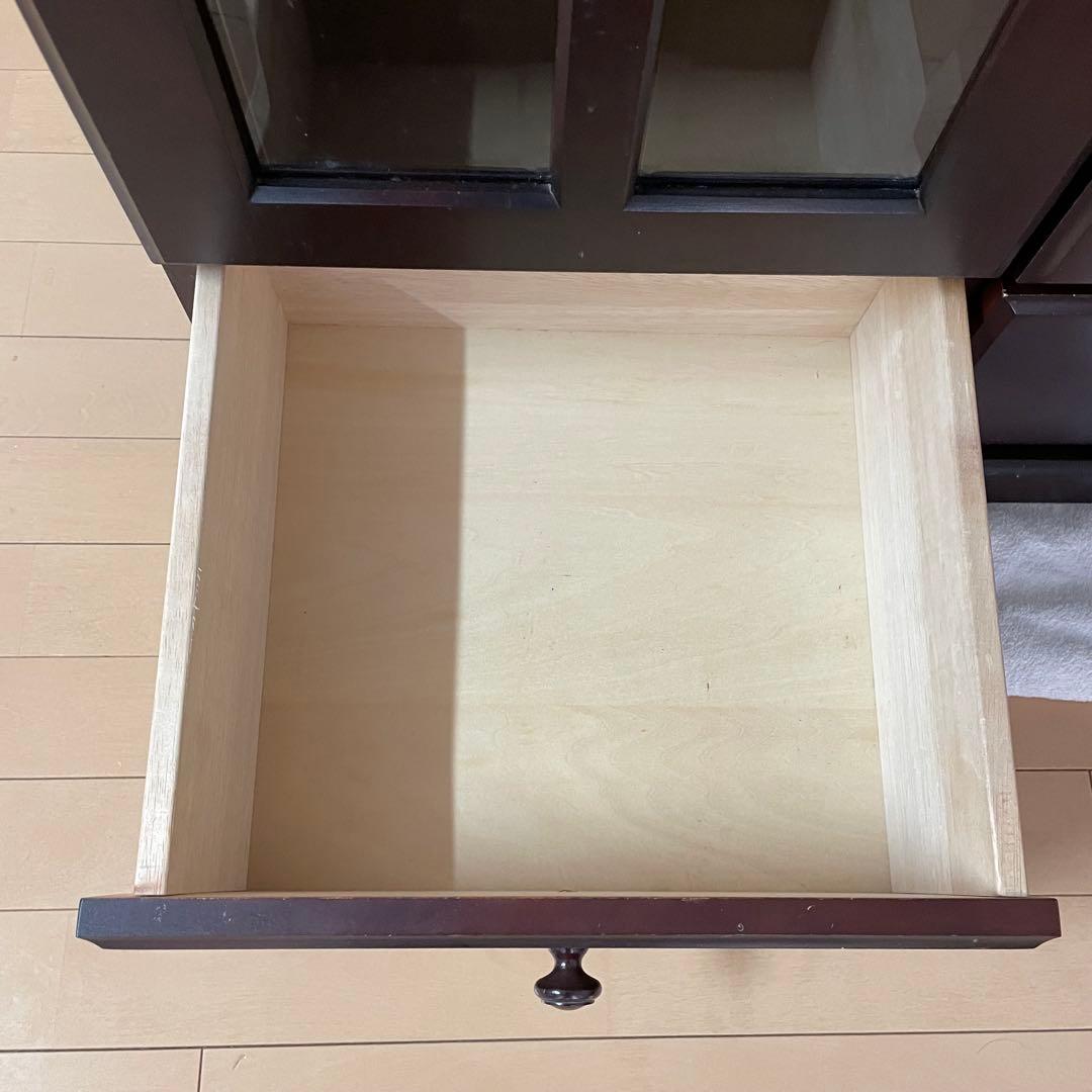 本棚 木製 ガラス扉付き キャビネット　84×42×150cmダークブラウン