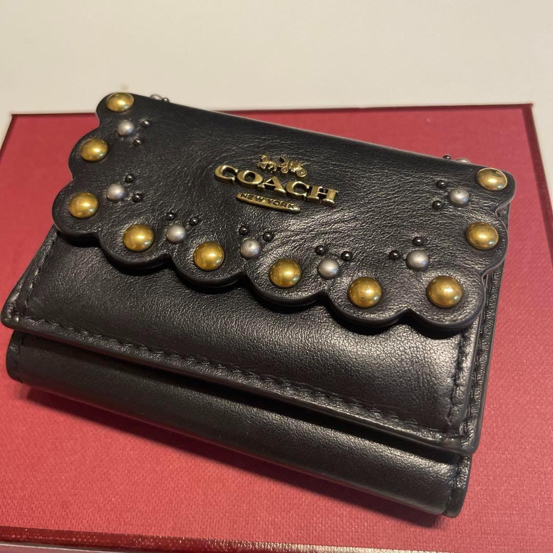 美品　coach ミニ財布　黒　三つ折り財布　ミニ財布