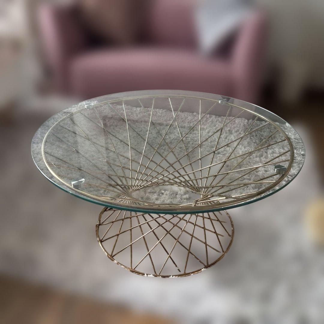 【送料込】Francfranc コーヒーテーブル クリア×ゴールド（φ800）