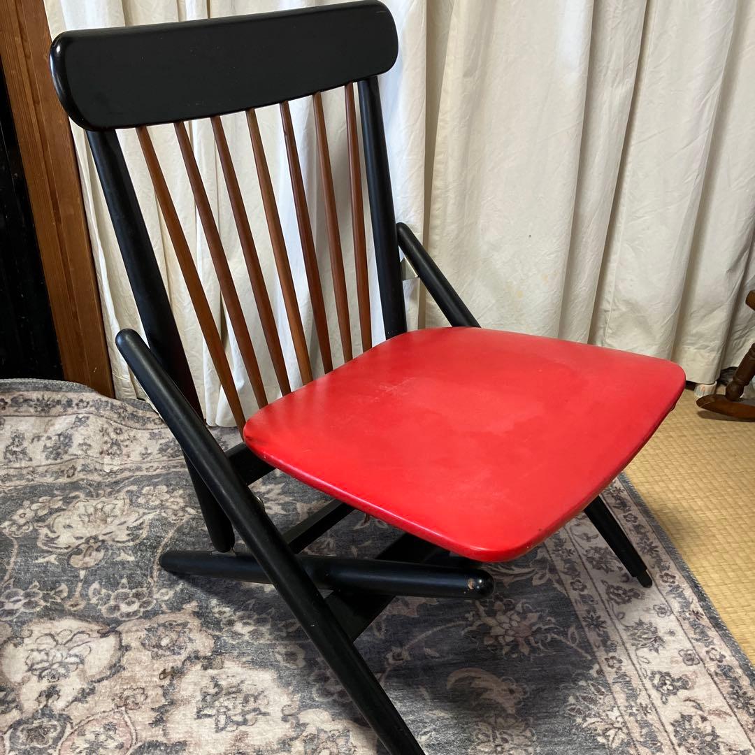 60s MARUNI 折りたたみ式 ビンテージ ダイニングチェア 黒 赤