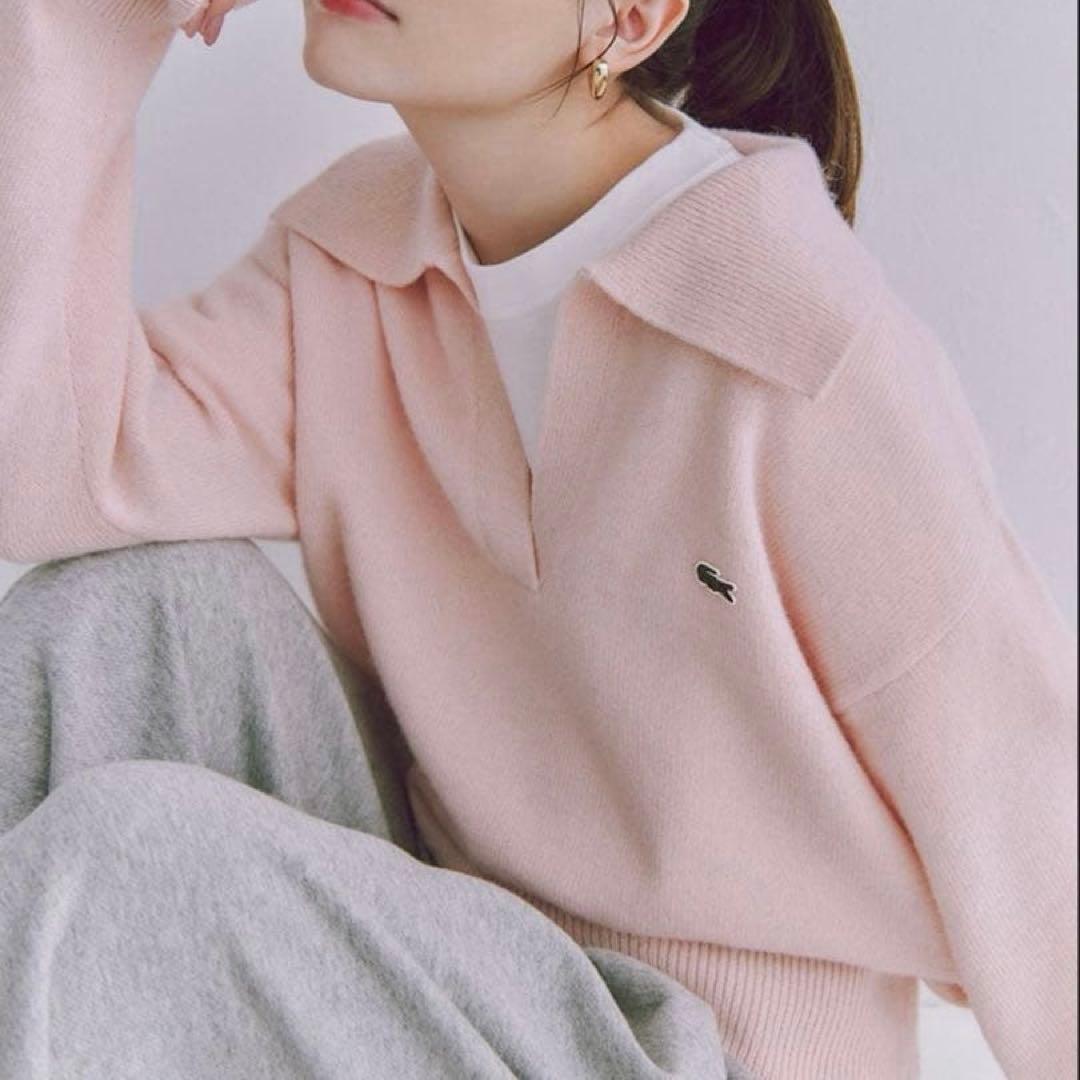 【美品】SNIDEL LACOSTE スキッパーニットプルオーバー LPNK