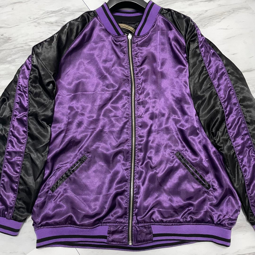 【専用】極美品 超希少3L⭐️絡繰 スカジャン 風神雷神 リバーシブル 黒×紫