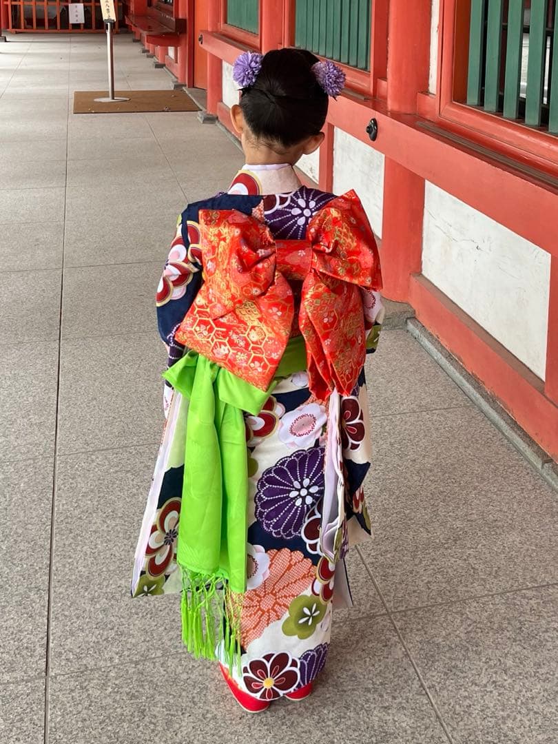 七五三　7歳　（花柄着物、長襦袢、帯、草履付き）