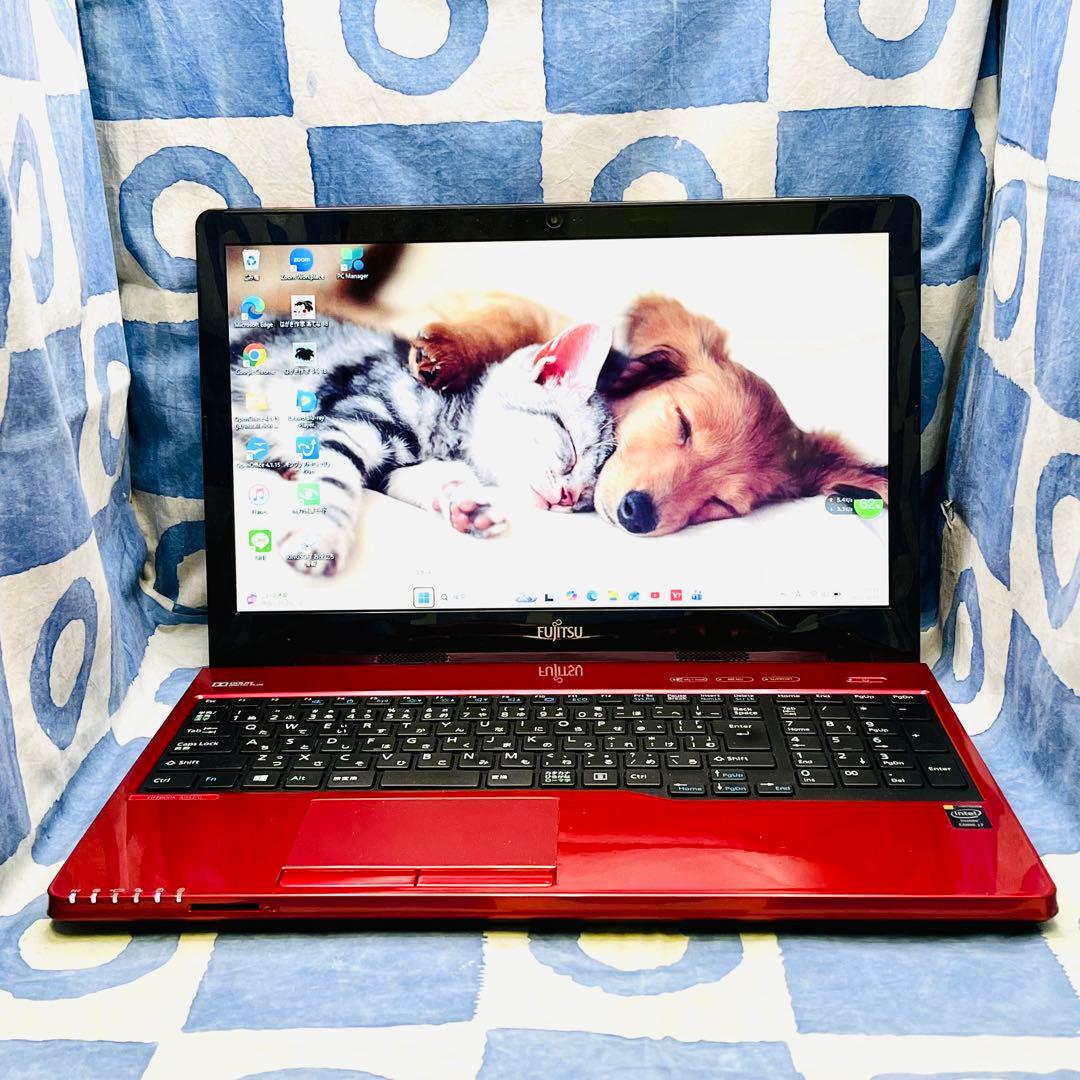 爆速SSD512G☆i7☆大人気赤ノートパソコン♪ブルーレイ&カメラ！Win11