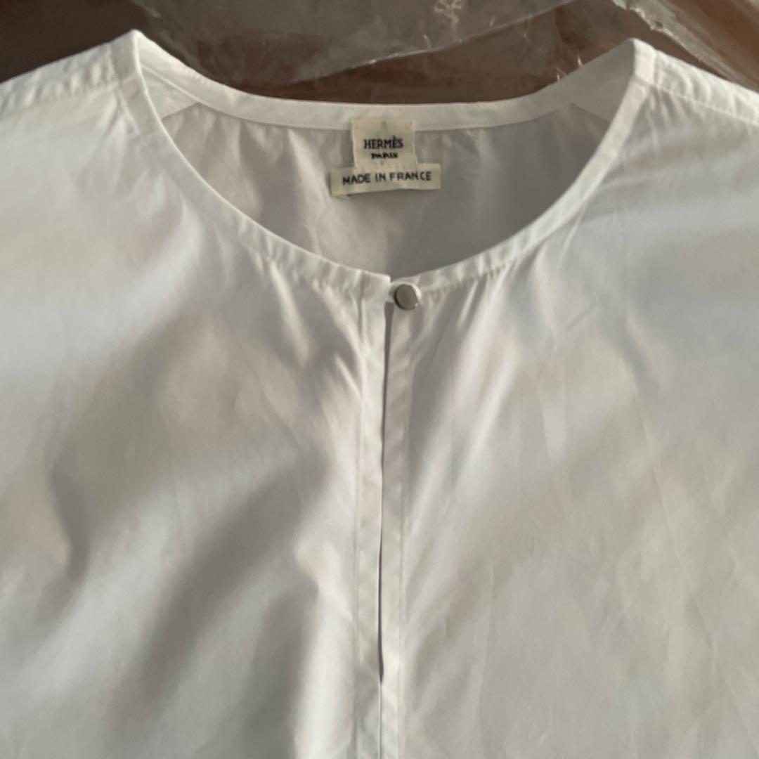 HERMES コットン白ブラウス