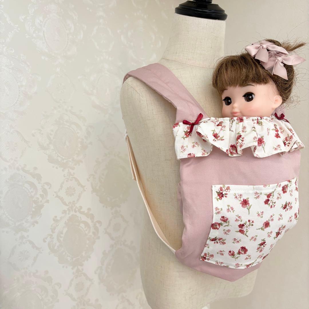 ハンドメイド　ドールキャリア　くすみピンク　花柄