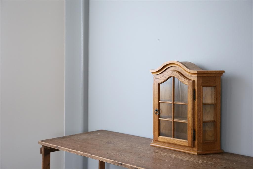 英国アンティーク壁掛けウォールキャビネット/木製シェルフ/飾り棚/(91-250