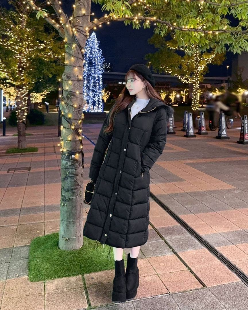 ファー付きロングファイバーダウン ブラック