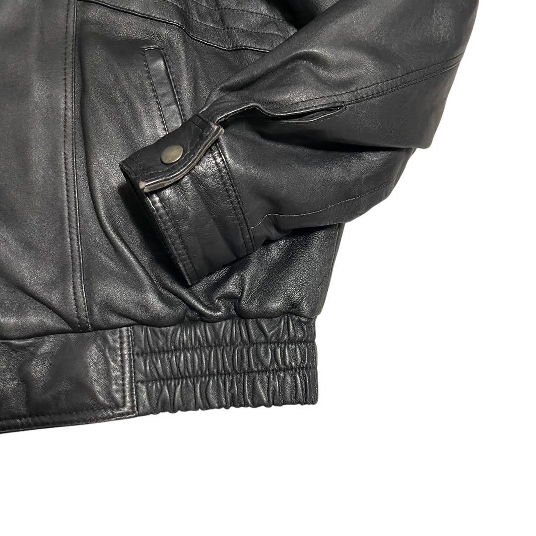 【vintage】羊革 本革 ラムレザーシングルライダースジャケット ブラックM
