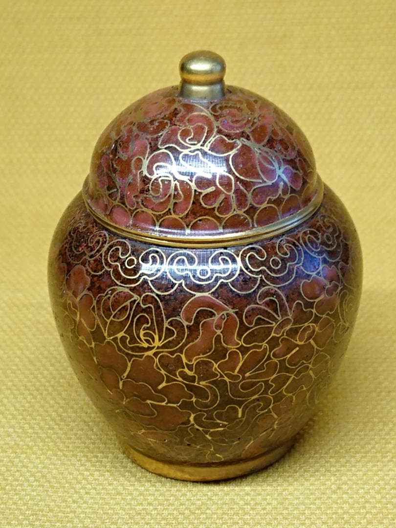 【美品】七宝　小壺　銅製　香合　置物　インテリア　工芸品　美術品　A1548