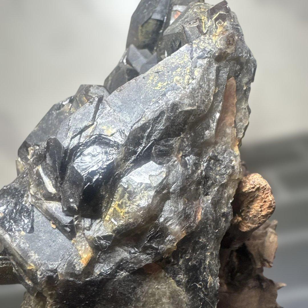 【高品質】山東省産 モリオン 原石 クラスター 台座付 書斎整理品