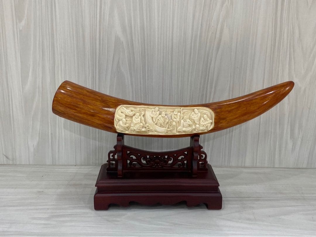 天然マンモス牙精巧な手作り彫刻羅漢置物