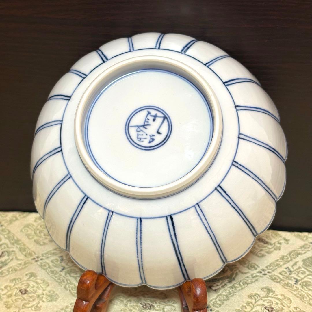 未使用保管✨九谷焼 妙泉陶房 長左窯 染付鳥文 菊鉢 箱入✨山本長左 中鉢 深鉢