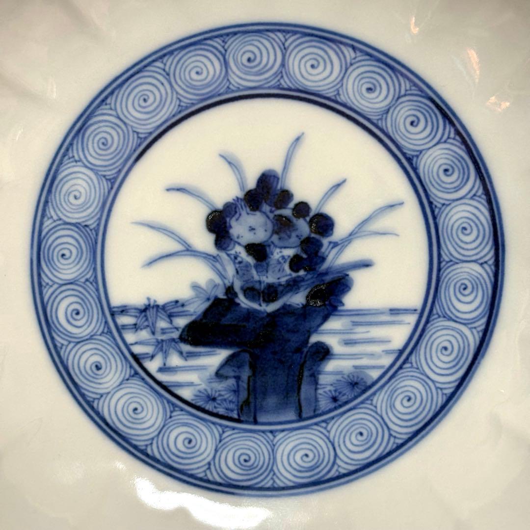 未使用保管✨九谷焼 妙泉陶房 長左窯 染付鳥文 菊鉢 箱入✨山本長左 中鉢 深鉢