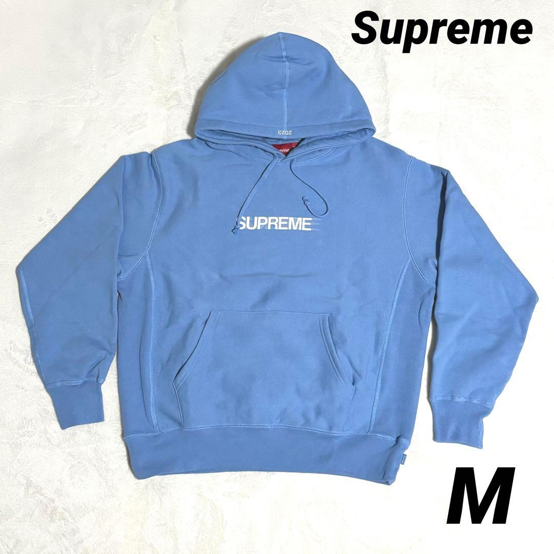 21 【極美品】シュプリーム　パーカー　ライトブルー　Mサイズ　モーションロゴ
