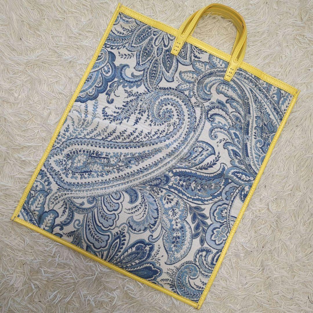 美品 A VACATION トート ハンドバッグ FAN ペイズリー イエロー