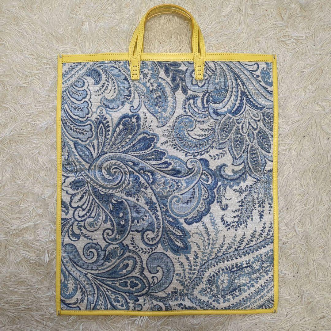 美品 A VACATION トート ハンドバッグ FAN ペイズリー イエロー