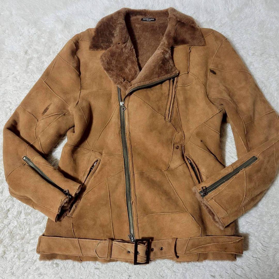 希少✨ glamb リアルムートン パッチワーク ダブルライダースジャケット L