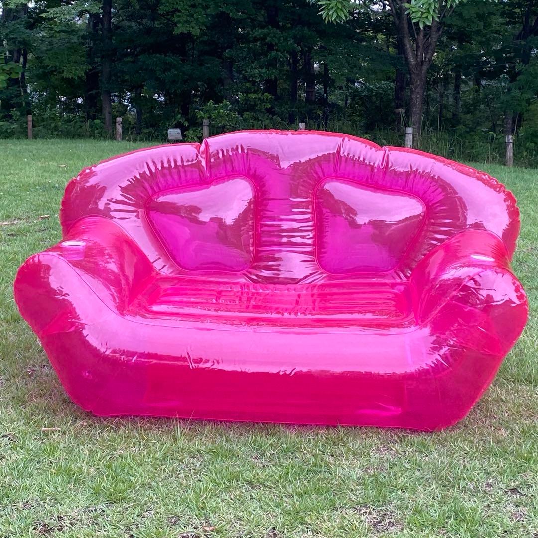 ピンク色ビニールソファ 2人掛け