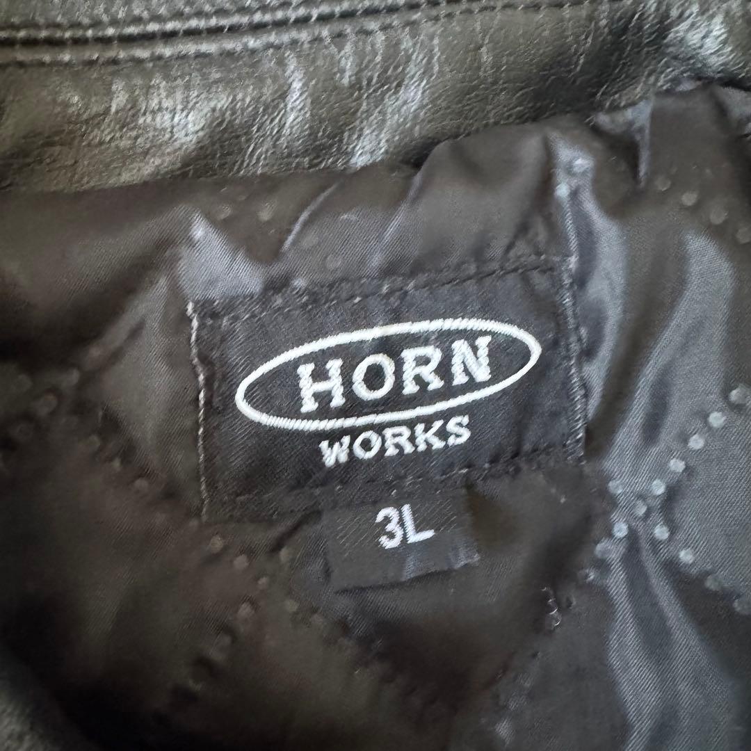 美品 HORN WORKS ブラック シングルライダース レザージャケット 3L