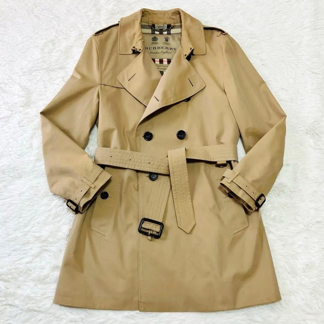 バーバリー ケンジントン トレンチコート メンズ ハニーベージュ コットン 美品