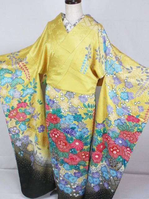 美品！絞り＊花車＊金彩＊ラグジュアリー＊振袖＊トールサイズ＊１６８ｃｍ＊裄６８