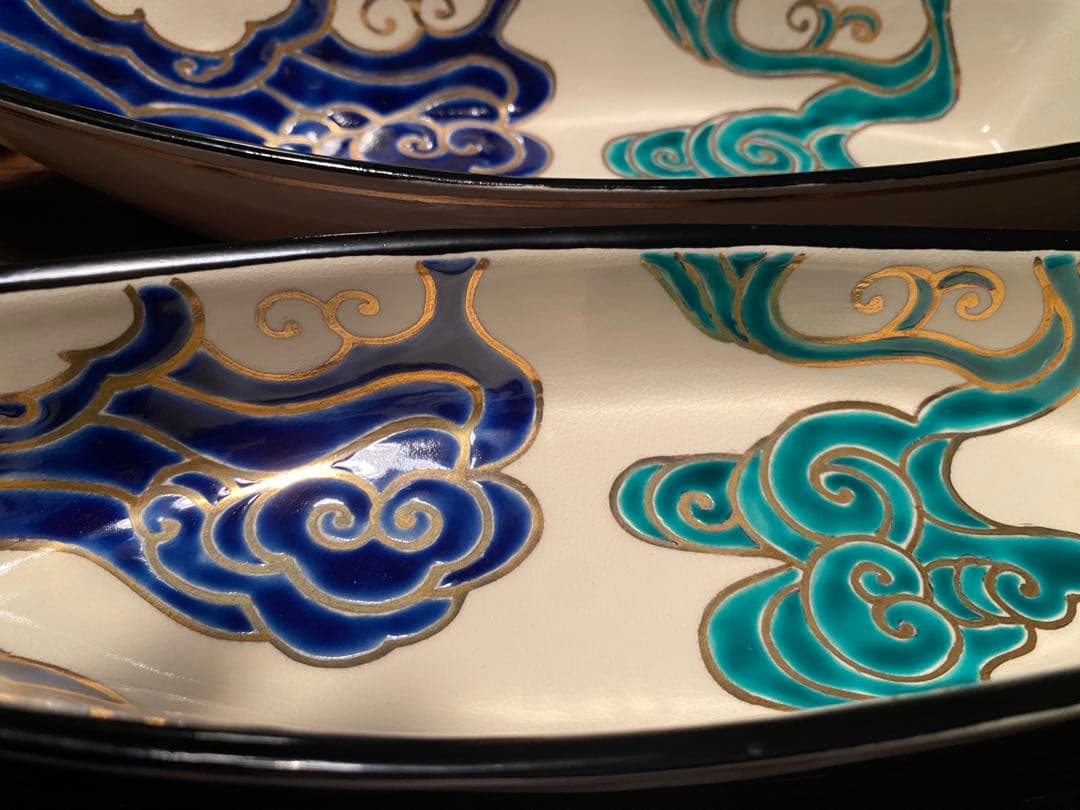 京焼向付　仁清流水舟形向付7客　新品未使用