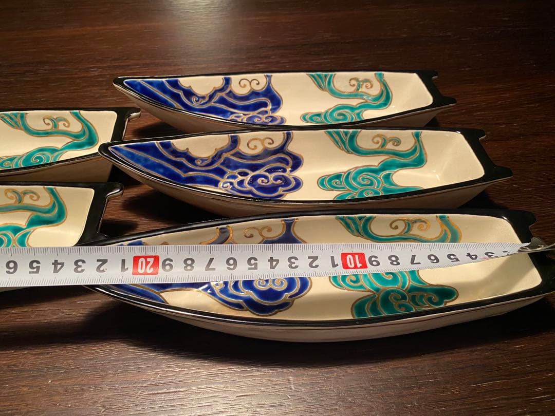 京焼向付　仁清流水舟形向付7客　新品未使用