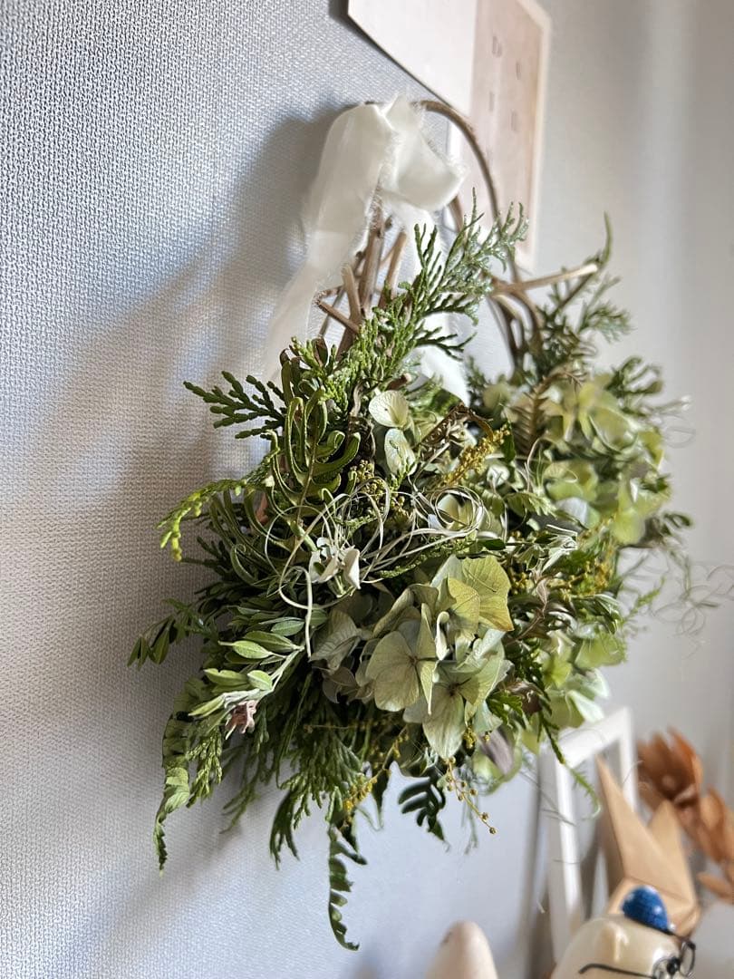 ミモザ蕾⑅︎*秋色アジサイのグーリン軽やか♪ハーフリース⋆︎*