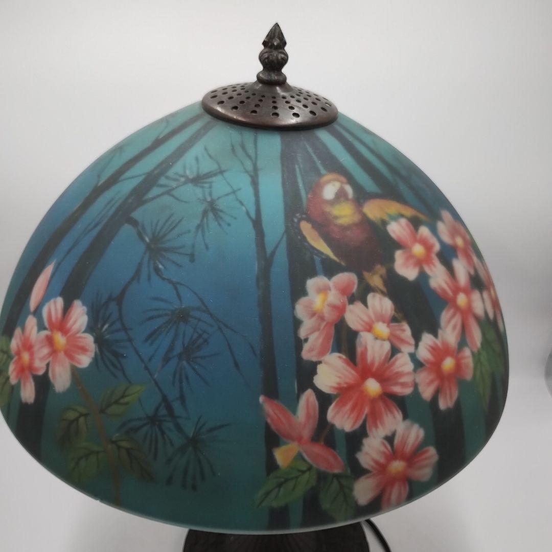 c【 美品 】高さ58㎝ ティファニー 鳥 花柄 大型ガラスシェードランプ