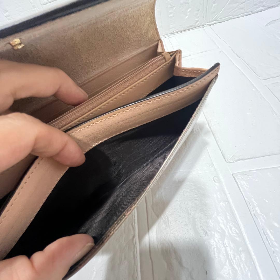 美品✨GUCCI レアカラー　マイクロシマ　GG柄 メタリックカーキ　エナメル