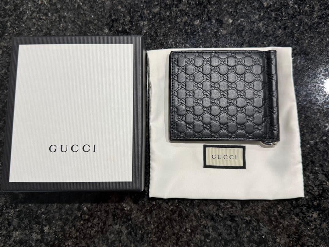 GUCCI グッチ 財布 マネークリップ マイクログッチシマレザー ブラック