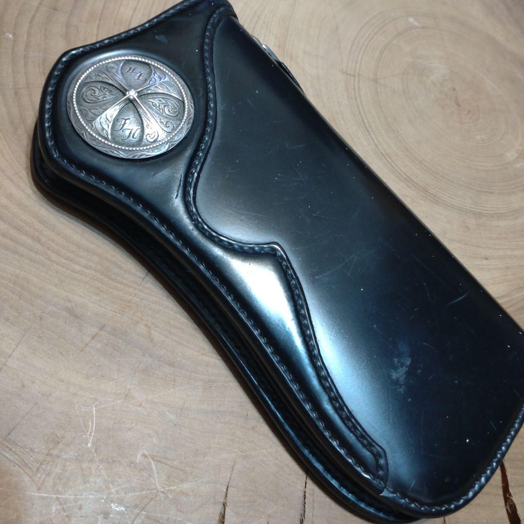 専用品　フラットヘッド　大型コンチョ付　コードバン長財布　ブラック