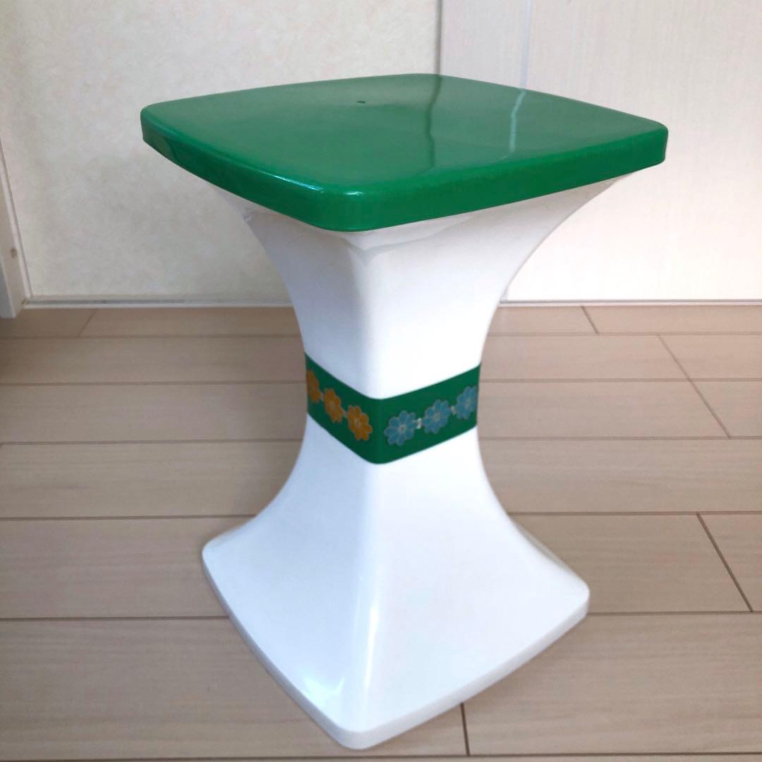 レトロポップ プラスチックスツール 角型 昭和 ビンテージ 緑白