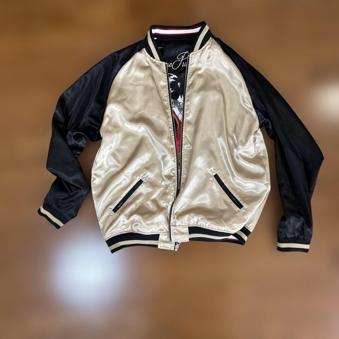 スカジャン 黒/ゴールド　抜刀娘　ＸXＬ　大きいサイズ