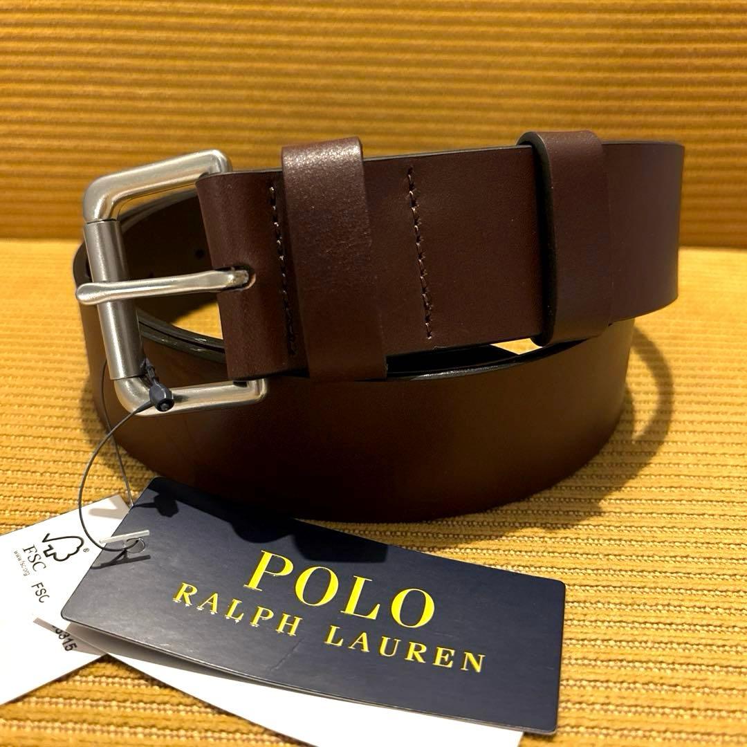 タグ付未使用 ポロラルフローレン 本革レザー 太ベルト ブラウン 34/85