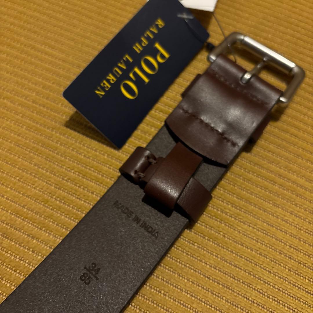 タグ付未使用 ポロラルフローレン 本革レザー 太ベルト ブラウン 34/85