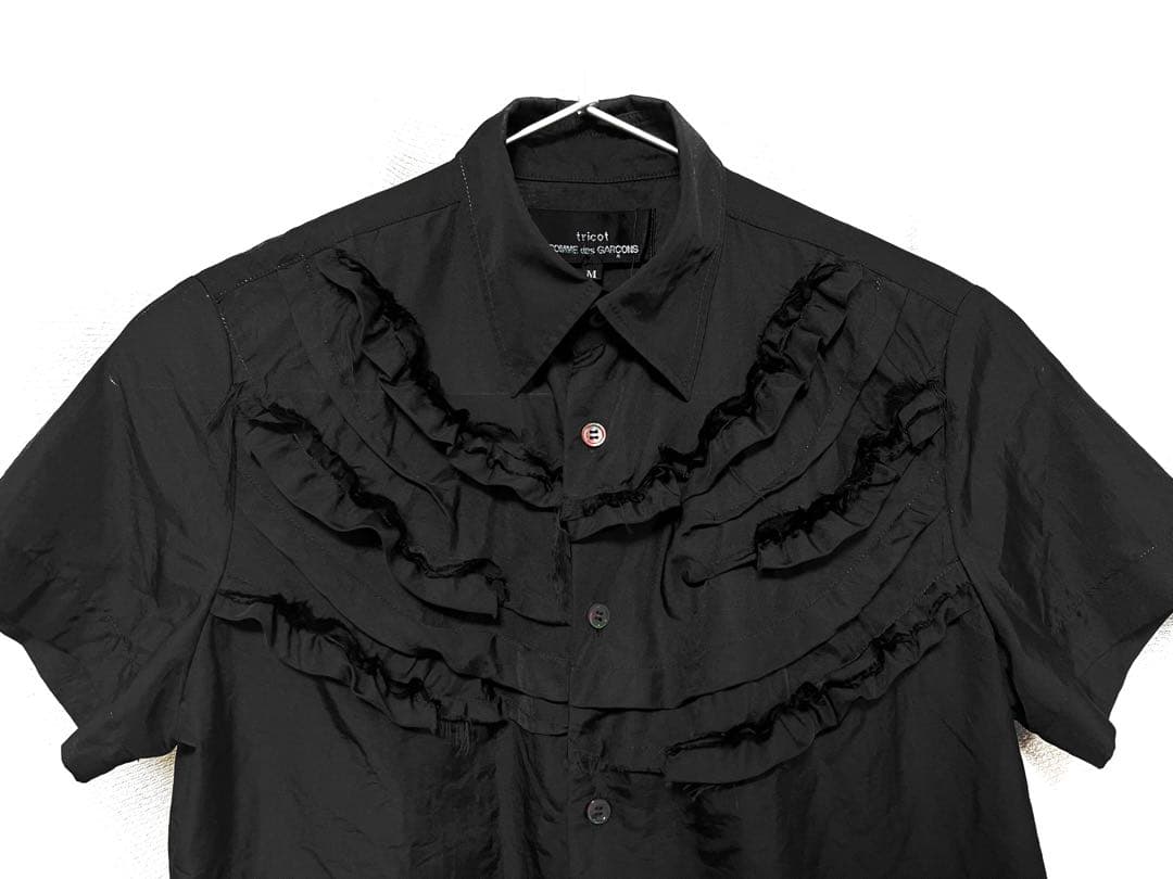 【極美品】コムデギャルソン　トリコ　ナイロンフリルシャツ 半袖　黒