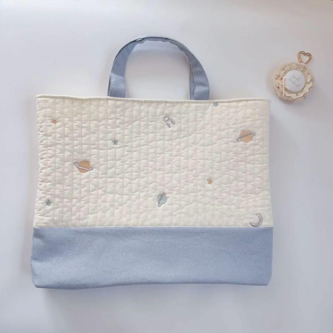 ヌビ　宇宙　惑星　レッスンバッグ　上履き袋　キルティング　キルト　デニム