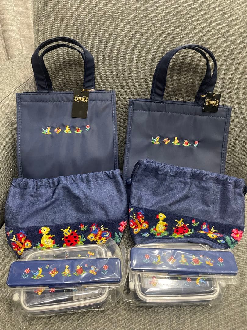 学校フェイラー　ネイビー刺繍ランチバッグセット②お弁当カトラリー