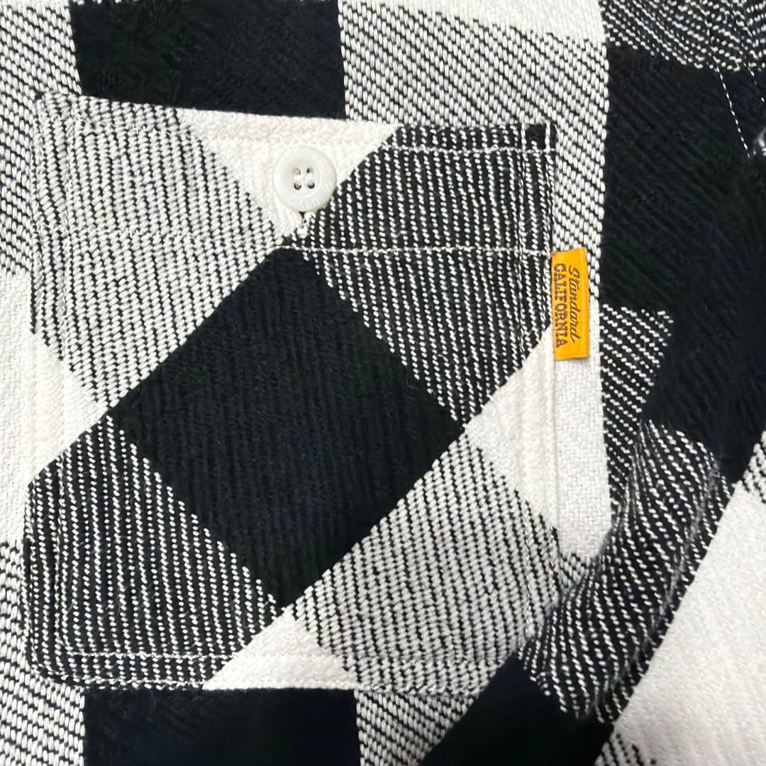 SD FLANNEL CHECK SHIRT 白黒　L