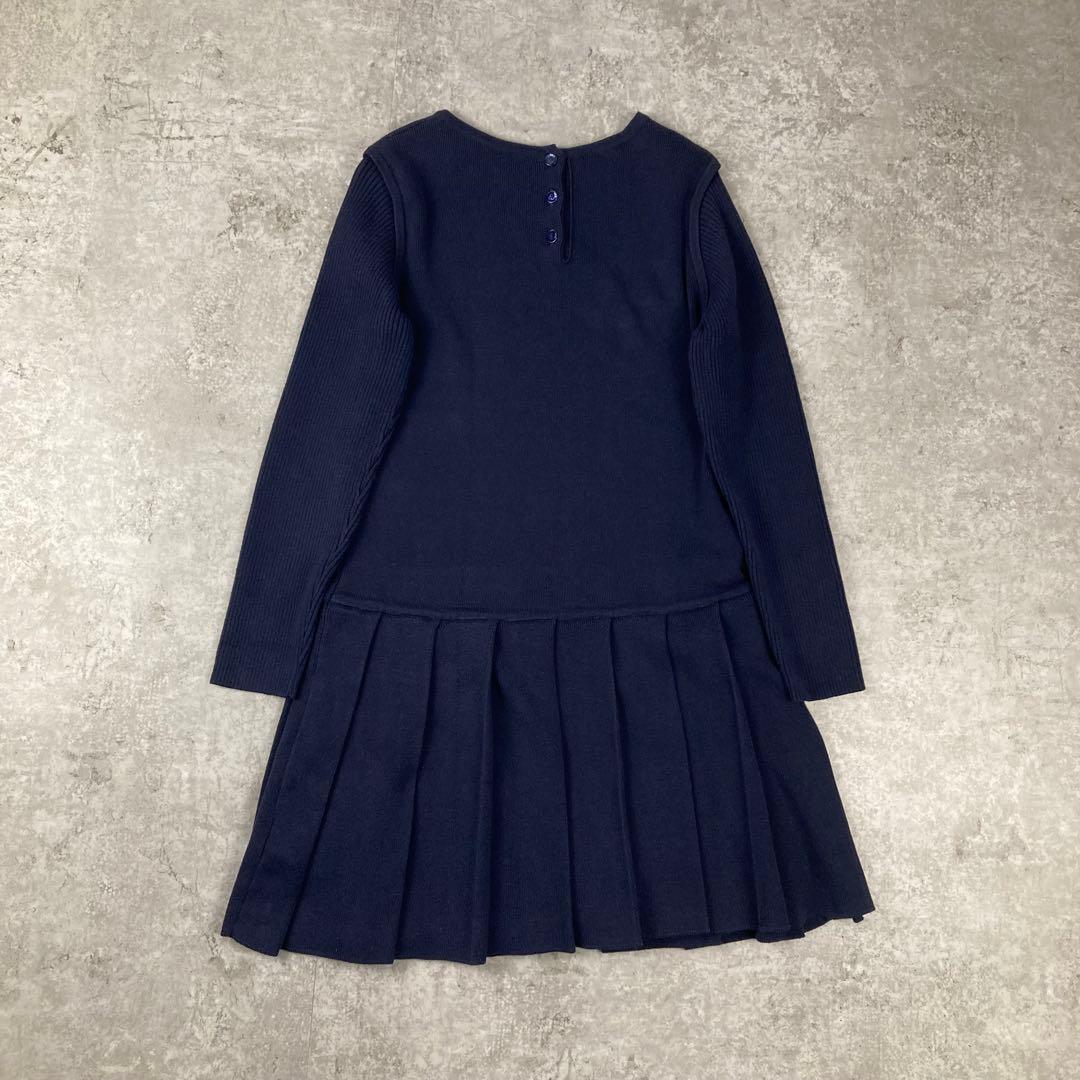 クリスチャンディオール　長袖　　プリーツ　ワンピース　ビー　刺繍　8 ネイビー