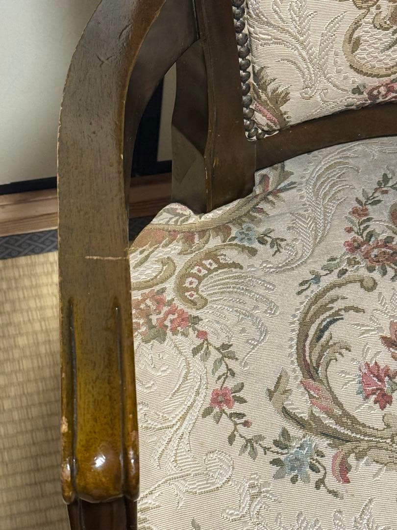 肘掛け アームチェア ゴブラン織 花柄 バラ ロココ調 猫脚 ヴィンテージ