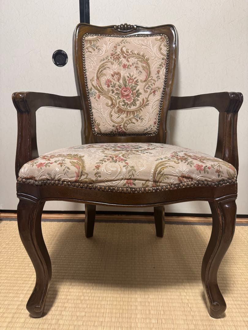 肘掛け アームチェア ゴブラン織 花柄 バラ ロココ調 猫脚 ヴィンテージ