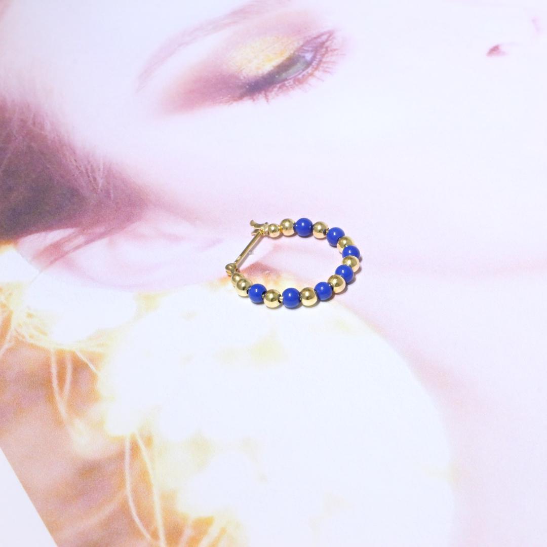 K18YG 18金 　フープ　わっか　750イエローゴールド　ピアス ブルー