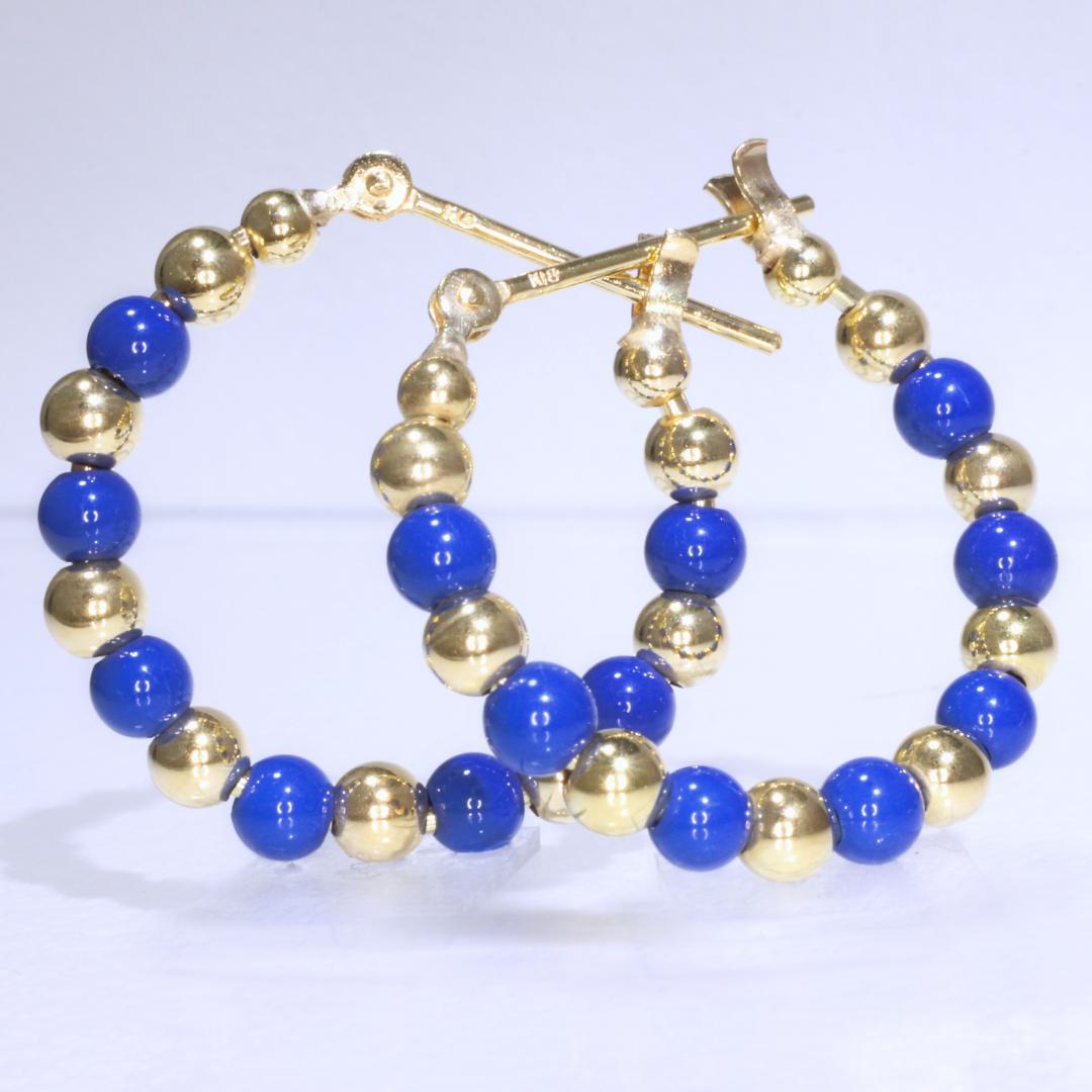 K18YG 18金 　フープ　わっか　750イエローゴールド　ピアス ブルー