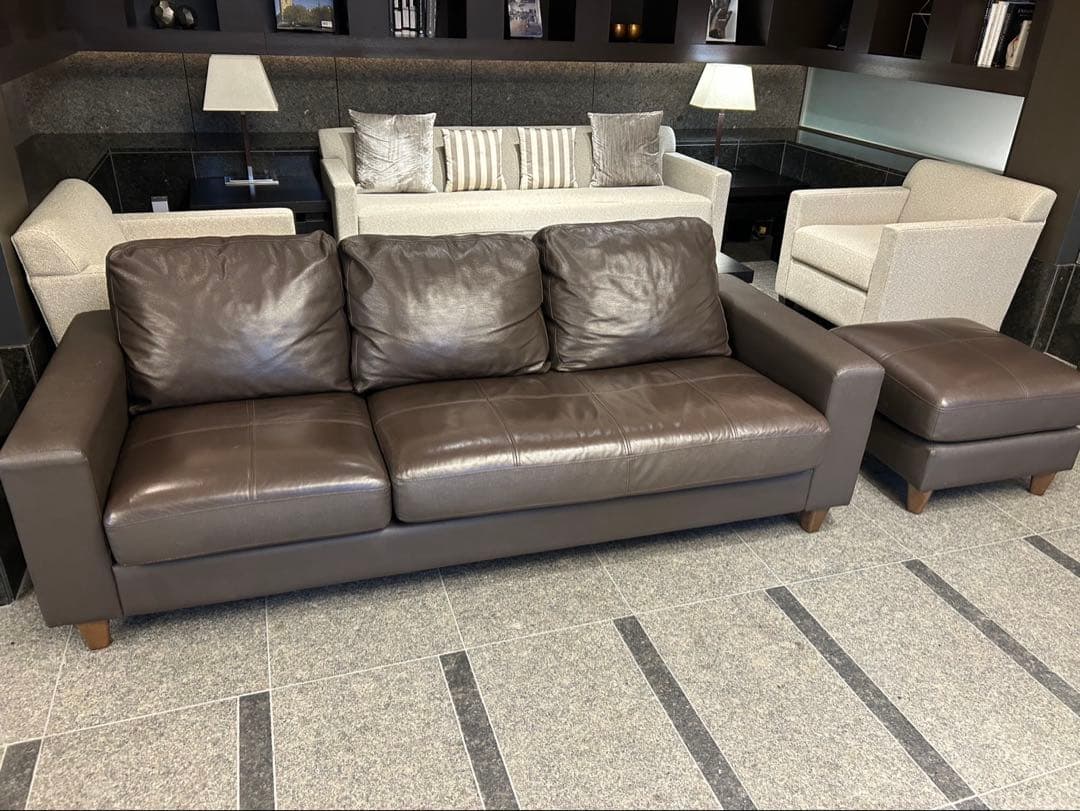 ルラックス　3人がけ　レザーソファ　オットマン　セット　LELAX 革張りソファ