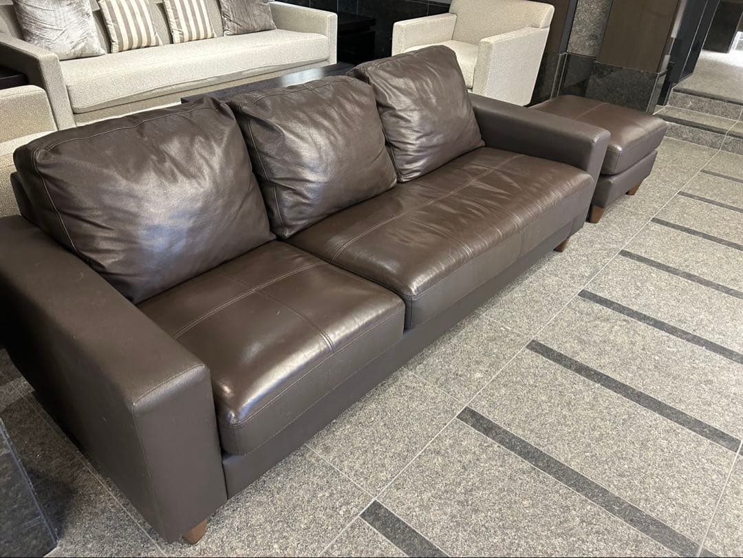 ルラックス　3人がけ　レザーソファ　オットマン　セット　LELAX 革張りソファ