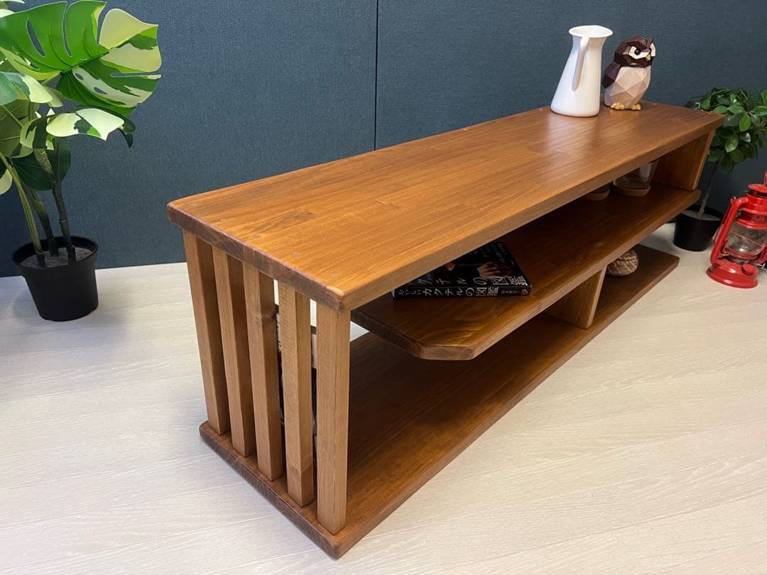 【送料無料】 テレビボード 棚板付き 縦格子型 シェルフ オーク 120cm